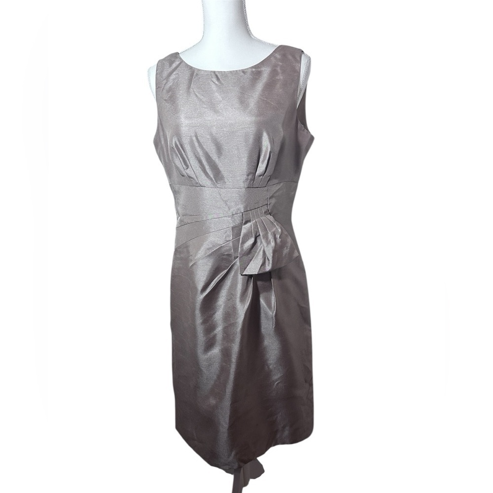Tahari beige satin sleeveless sheath dress